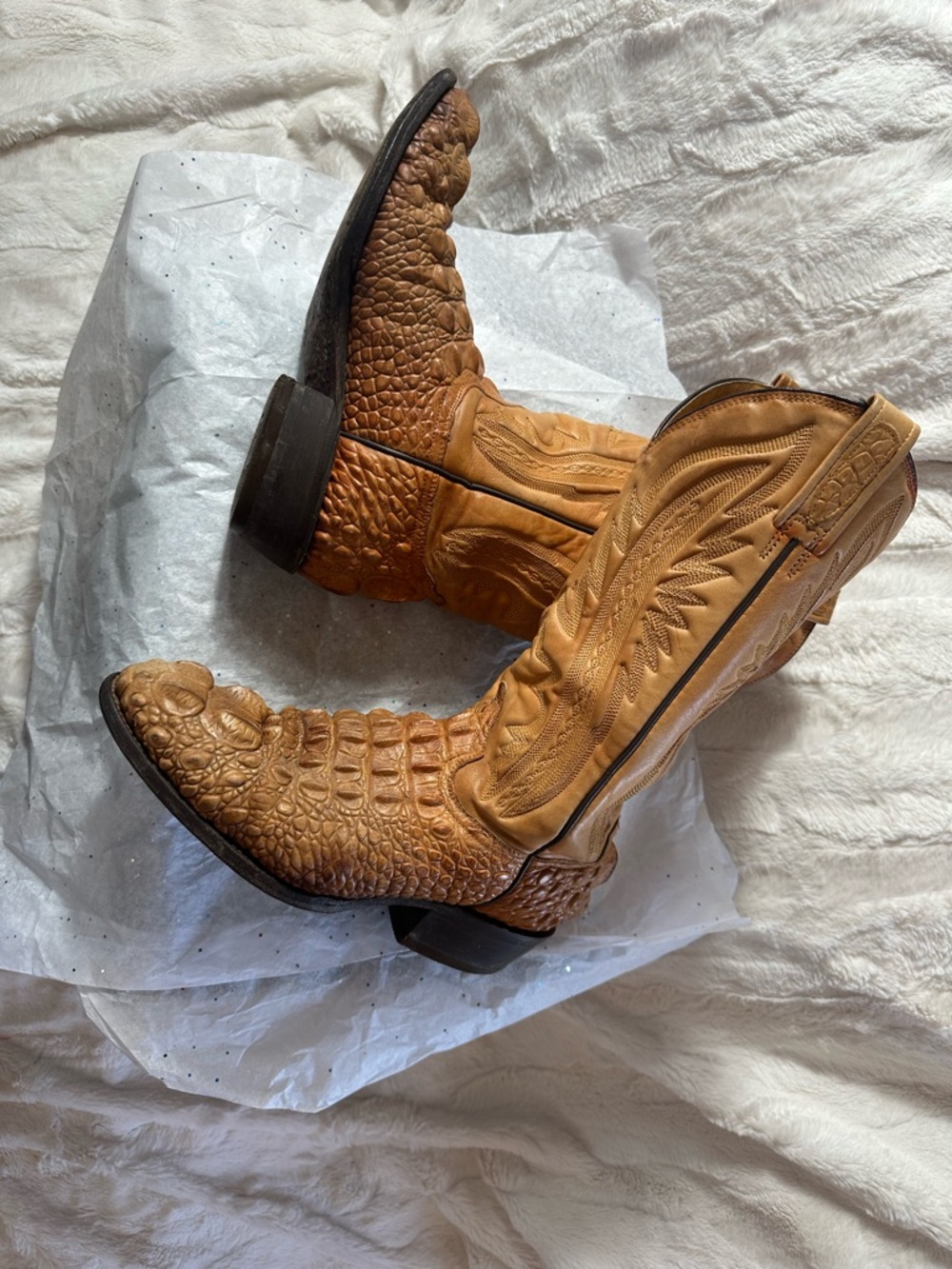 Vintage Rudel Men's Western cowboy Boots Tan Exotic Leather US Size 6